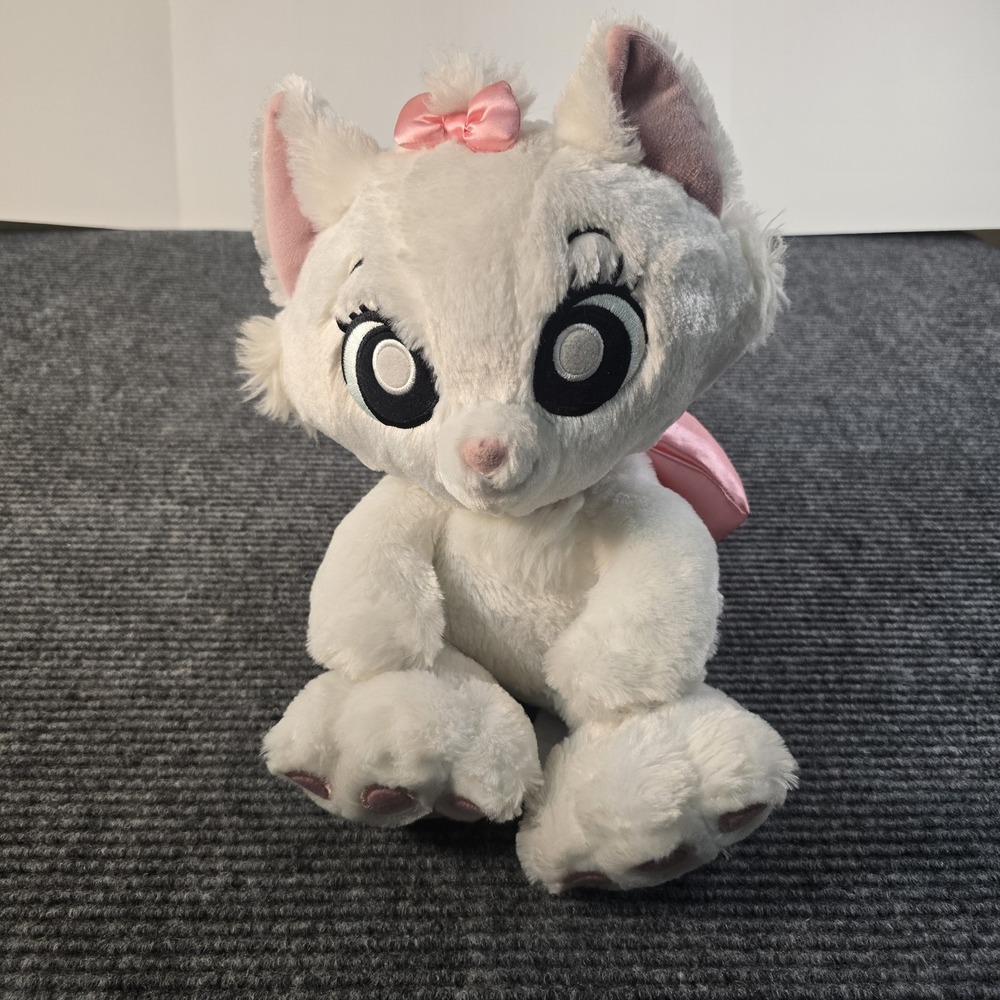 Disney Parks Aristocats Marie Big Feet Plush 12" White Pink Bow Stuffed Animal